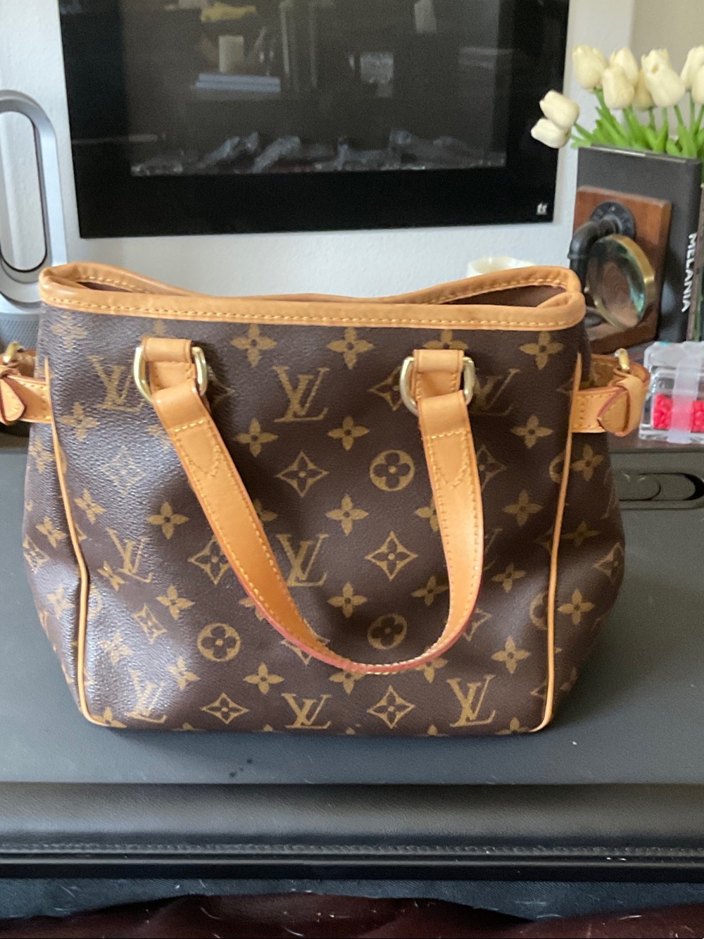 Genuine Louis Vuitton Monogram Canvas Small Shoulder Tote in Brown and Tan